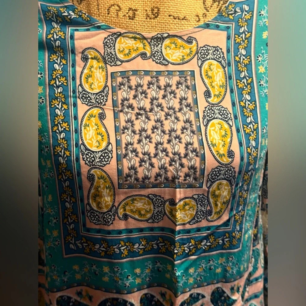 Umgee Boho Dress Size Small Bell Sleeve Paisley PocketsTassel Tie Back Beach - Picture 7 of 15